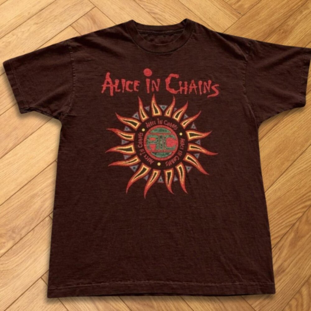 BROWN - Alice In Chains Band Sun Logo Graphic T-Shirt